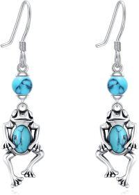 wholesale 925 Sterling Silver Frog Turquoise Drop Earrings for Women Girls  4cm Long-Frog Turquoise Earrings