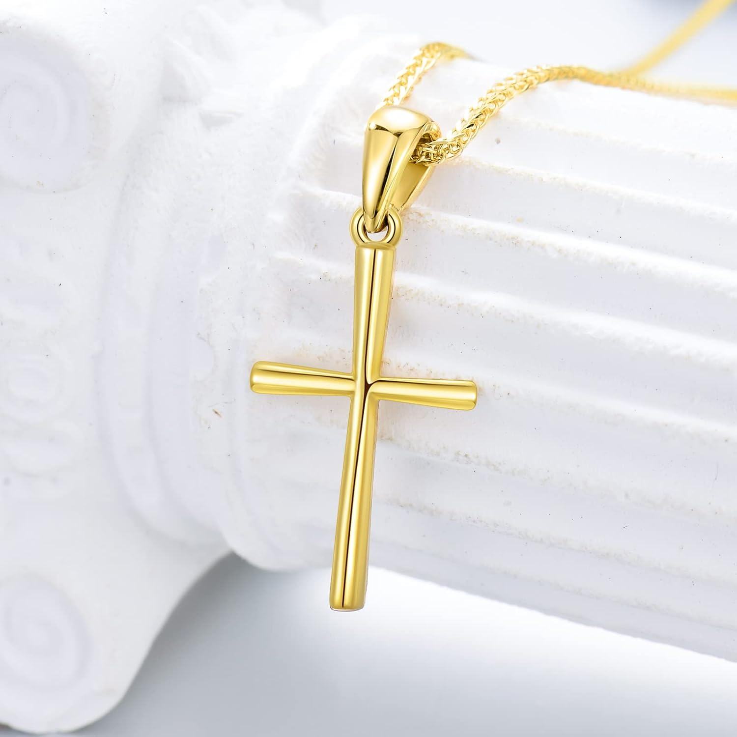 14K Gold Wheat Chain Cross Pendant Necklace for Women 16 18 -0-1