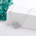 wholesale 925 Sterling Silver Filigree Hamsa Hand Evil Eye Pendant Necklace with Fatima Stone for Women Men  45cm Chain Length-0-2
