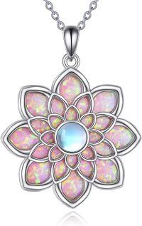 wholesale 925 Sterling Silver Pink Fire Opal Lotus Flower Pendant Necklace-Lotus