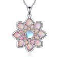wholesale 925 Sterling Silver Pink Fire Opal Lotus Flower Pendant Necklace-0-0