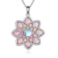 wholesale 925 Sterling Silver Pink Fire Opal Lotus Flower Pendant Necklace-Lotus