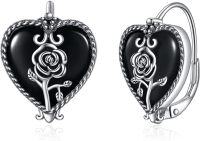 wholesale 925 Sterling Silver Metal Black Agate Celtic Butterfly Rose Heart Dangle Drop Earrings Gothic s for Women Girls-33-Black-Rose