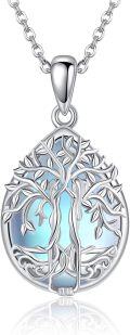 wholesale 925 Sterling Silver Blue Moonstone Tree of Life Pendant Necklace s for Women Girls-0-0
