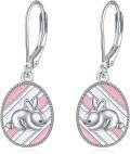 wholesale 925 Sterling Silver Rabbit Dangle Drop Earrings - Pink & White Striped Design Jewellery Gift for Her-0-0