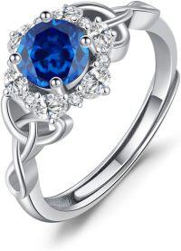 wholesale Sterling Silver Zircon Celtic Birthstone Adjustable Ring for Women-09-September