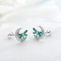 wholesale 925 Sterling Silver Green Enamel Celtic Moon Dragonfly Stud Earrings Irish  for Women Girls-0-1