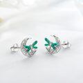 wholesale 925 Sterling Silver Green Enamel Celtic Moon Dragonfly Stud Earrings Irish  for Women Girls-0-1