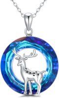 wholesale 925 Sterling Silver Blue Crystal Deer Pendant Necklace for Women Girls -0-0