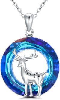 wholesale 925 Sterling Silver Blue Crystal Deer Pendant Necklace for Women Girls -Deer Necklace