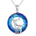 wholesale 925 Sterling Silver Blue Crystal Deer Pendant Necklace for Women Girls -0-0