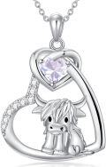 wholesale Sterling Silver Stone Highland Cow Heart Pendant Scotland Jewelry Gift-0-27