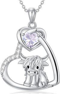 wholesale Sterling Silver Stone Highland Cow Heart Pendant Scotland Jewelry Gift-Cow Heart-Alexandrite