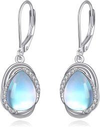 wholesale 925 Sterling Silver White Gold Plated Moonstone Boho Earrings 12mm-Drop-moonstone
