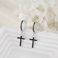 wholesale 925 Sterling Silver Cross Dangle Huggie Hoop Earrings for Men & Women-0-4