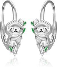 wholesale 925 Sterling Silver Animal Leverback Hoop Earrings Axolotl Cat Sloth Dog Fox Huggie Hypoallergenic Jewelry Gifts for Women Teens-Sloth