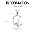 TOUPOP 925 Sterling Silver & Stone Heart Moon Cat Necklace Pendant-0-1