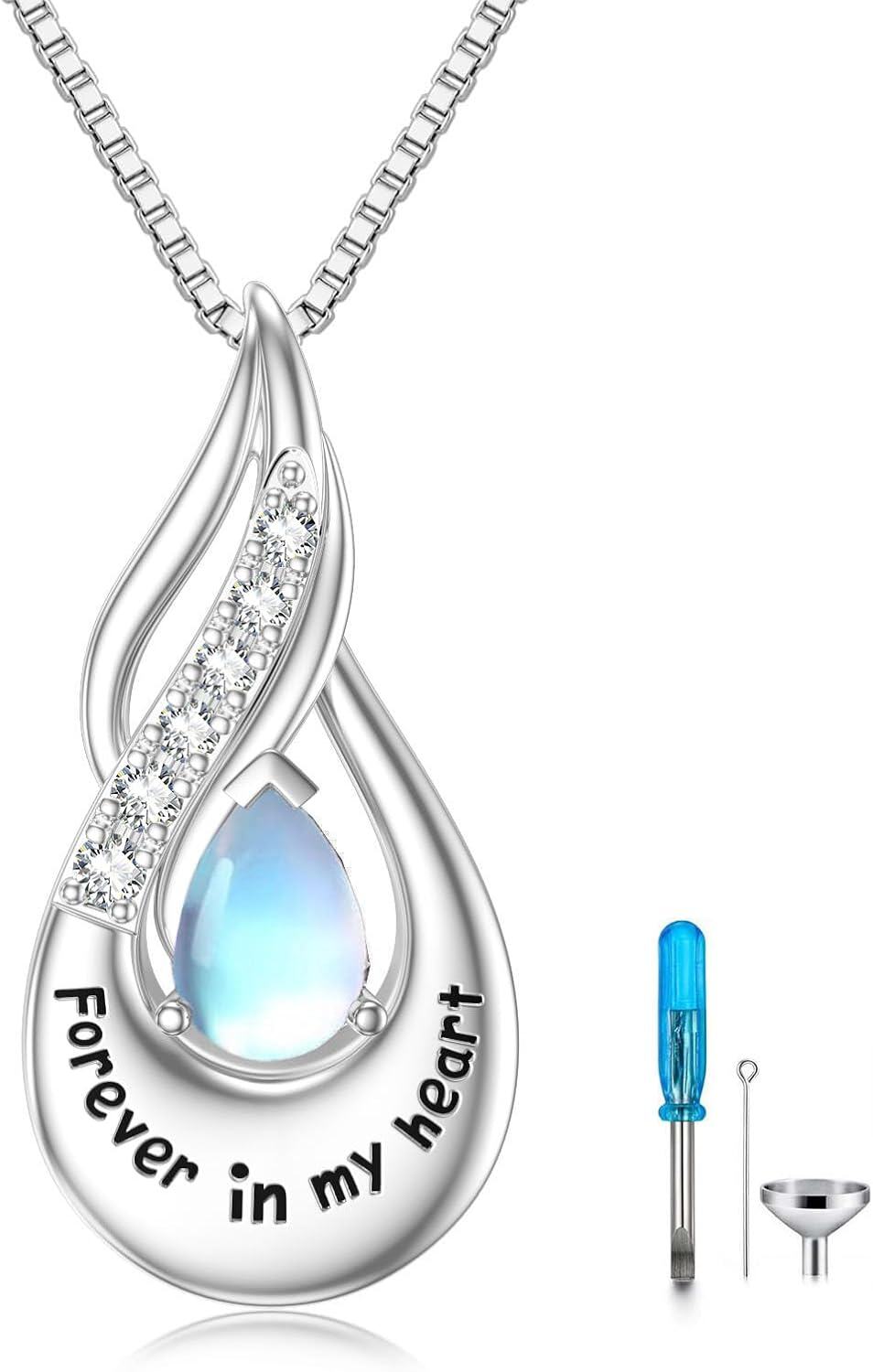 Sterling Silver Moonstone Opal Turquoise Larimar Black Onyx Cremation Jewelry for Ashes-A Moonstone Non-custom-A Moonstone-A Moonstone Custom-Custom-A Moonstone-Non-custom