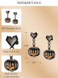 wholesale 925 Sterling Silver Halloween Jack O Lantern Pumpkin Heart Drop Earrings Gun Black Plated-0-4
