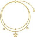 wholesale 14K Gold Double Chain Flower Pendant Ankle Anklet with CZ Stones - Perfect Gift for Wife/Mom/Friend (8+2)-0-0