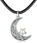 wholesale 925 Sterling Silver Moon & Star Pendant on Black Braided Leather Cord Choker Necklace for Women-0-0