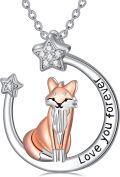 wholesale 925 Sterling Silver Fox Pendant Necklace with Stars and Moon Charm for Girls' Gifts-0-0