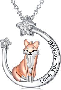 wholesale 925 Sterling Silver Fox Pendant Necklace with Stars and Moon Charm for Girls' Gifts-Fox