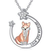 wholesale 925 Sterling Silver Fox Pendant Necklace with Stars and Moon Charm for Girls' Gifts-Fox