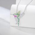 wholesale 925 Sterling Silver CZ Hummingbird Pendant Necklace with Multi-Color Stones-0-1