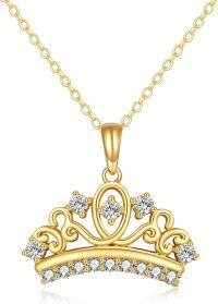 wholesale 14K Gold Crystal Tiara Crown Pendant Necklace for Women's s-Crown Necklace
