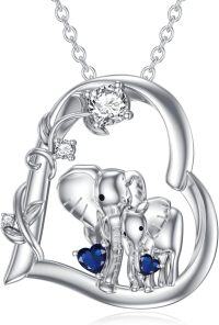 wholesale Sterling Silver Moissanite Birthstone Elephant Family Mom Necklace 18+2 Chain-Sept-Blue Sapphire
