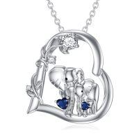 wholesale 925 Sterling Silver Moissanite Birthstone Elephant Family Mom Necklace 18+2 Chain-Sept-Blue Sapphire