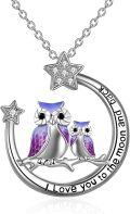 wholesale 925 Sterling Silver Purple Enamel Owl & Stars Pendant Necklaces Never Give Up Inspiring Gifts for Her-0-0