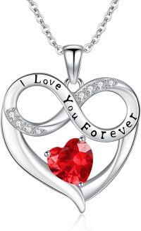 wholesale 925 Sterling Silver 12 Month Birthstone Necklace for Women I Love You Forever Engraved Heart Pendant 18 +2 Chain Valentine Mother s Day Birthday Christmas Gift-01-Jan-Lab Created Garnet