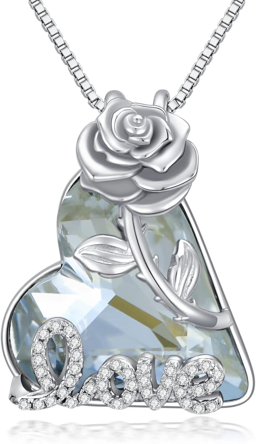 Sterling Silver Rose Lotus Necklace with Opal Crystal Lily Moss Agate-0-1