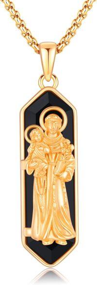 wholesale Gold 925 Sterling Silver Saint Michael Pendant with Black Onyx and Religious Figure Charm Necklace -St Anthony