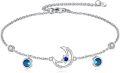 wholesale 925 Sterling Silver Blue Crystal Moon & Stars Charm Anklet Jewelry for Women Girls-0-0