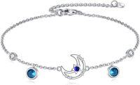 wholesale 925 Sterling Silver Blue Crystal Moon & Stars Charm Anklet Jewelry for Women Girls-Moon Anklet