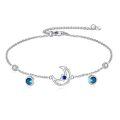 wholesale 925 Sterling Silver Moon Star Dangle Charm Bracelet With Blue Crystal-0-0