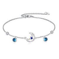 wholesale 925 Sterling Silver Moon Star Dangle Charm Bracelet With Blue Crystal-Moon Anklet