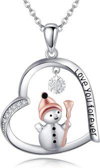 wholesale 925 Sterling Silver Love You Forever Snowman Pendant Necklace for Women-cute snowman
