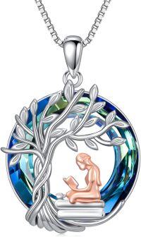 wholesale 925 Sterling Silver Blue Crystal Tree of Life Pendant Yoga Meditation Sports Music s for Women-Book Lover