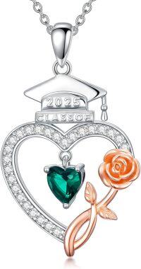 wholesale 925 Sterling Silver with Birthstone Bachelor Cap Pendant Graduation Necklace-03-June