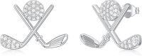 wholesale 925 Sterling Silver Crossed Clubs and Ball Stud Earrings for Women Golf Lover Gift Ideas-Golf Silver