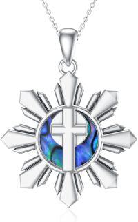 wholesale 925 Sterling Silver Cross & Abalone Shell Philippine Sun Pendant Necklace for Women-Cross Abalone