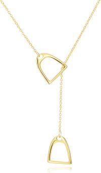 wholesale 925 Sterling Silver Double Horse Stirrup Pendant Layered Chain Necklace-Golden