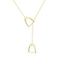 wholesale 925 Sterling Silver Double Horse Stirrup Pendant Layered Chain Necklace-Golden