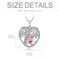 TOUPOP Sterling Silver Pink Tourmaline Irish Celtic Tree Of Life Necklace-0-5