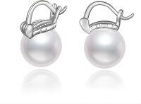 wholesale 925 Sterling Silver Gold-Plated 10mm Pearl Chunky Hoop Earrings-Golden Leaf Pearl Hoop