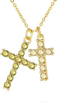 wholesale 14K Gold Sterling Silver Birthstone Double Cross Necklace for Women-08-11-Aug-Nov